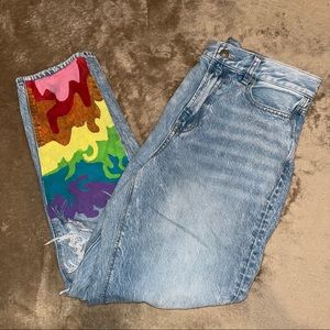 American Eagle Outfitters High Rise Jeans with Multicolor Patch